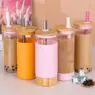 Summer wide mouth glass tumbler reusable smoothie cups boba tea cups with lids, glass mason jars for boba, coffee drinking