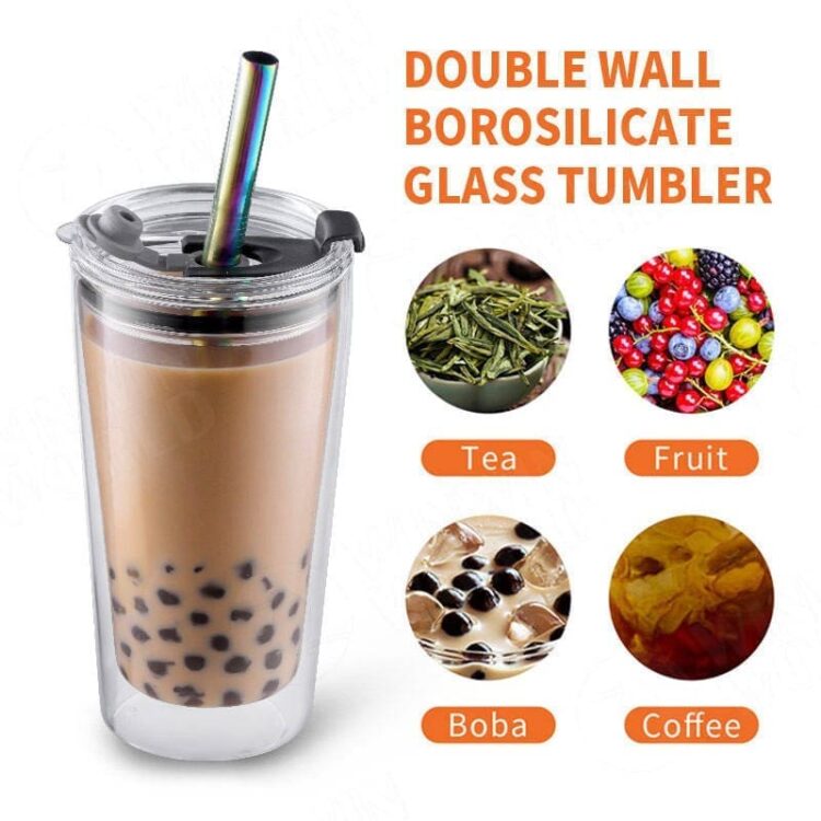 Disposal glass clear custom smoothies cups with lid and straw with logo