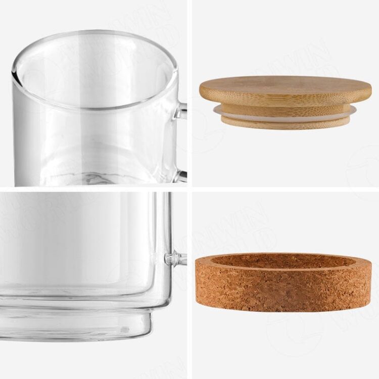 Bamboo fiber coffee cup with bamboo lid double wall insulated glass coffee tea cup with cork bottom, best christmas mug gift