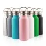Narrow mouth thermo double wall vacuum insulated custom stainless steel drinking sports water bottle flask with bamboo lid