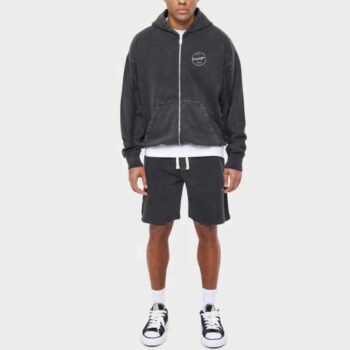 Custom embroidery logo men acid washed hoodies oversize zip up hoodies streetwear vintage heavyweight blank zip hoodie for men