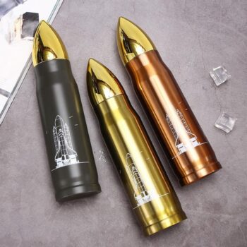 Factory custom logo gold bullet shape stainless steel tarmel bottle double wall bullet water bottles oem thermos vacuum cups
