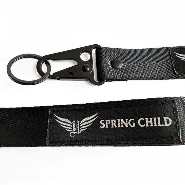 Customized polyester short lanyard keychain wristlet woven logo black eagle hook wrist lanyard