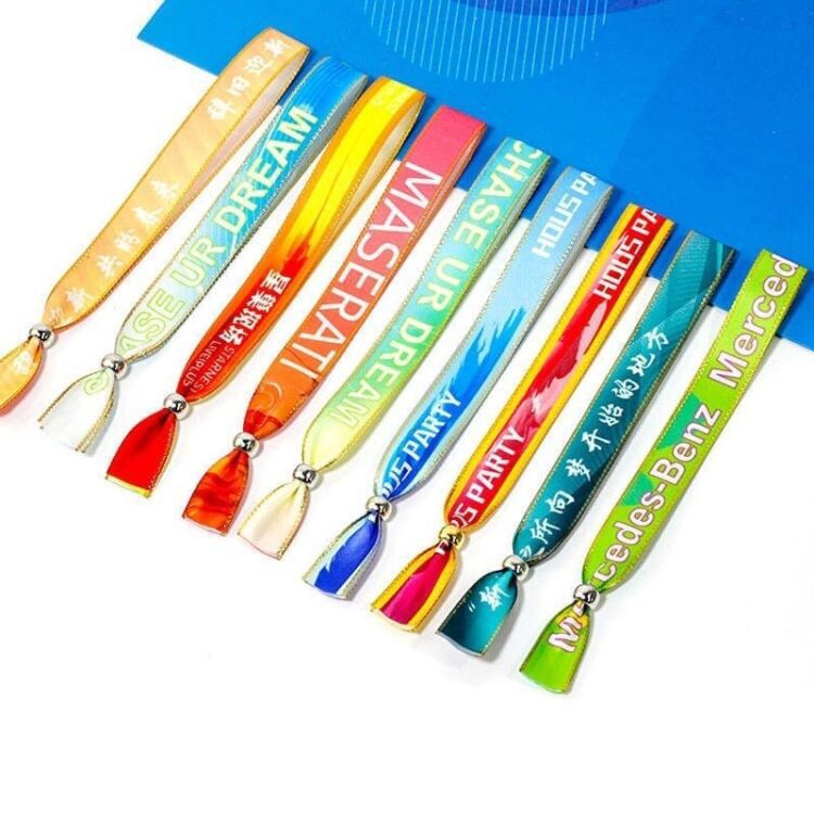 Free design full color print festival disposable custom polyester wristbands ribbon bracelet