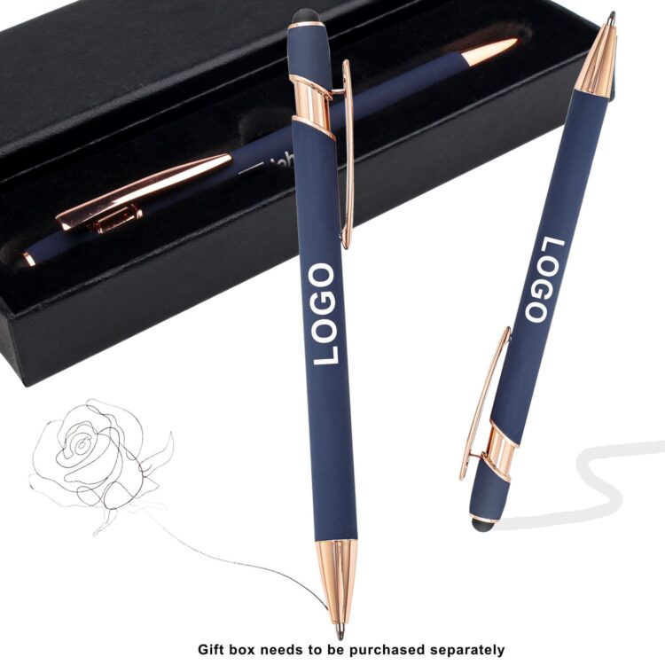 Luxury branded writing personalized multi function soft touch promotion custom ball point metal pen with stylus logo printed