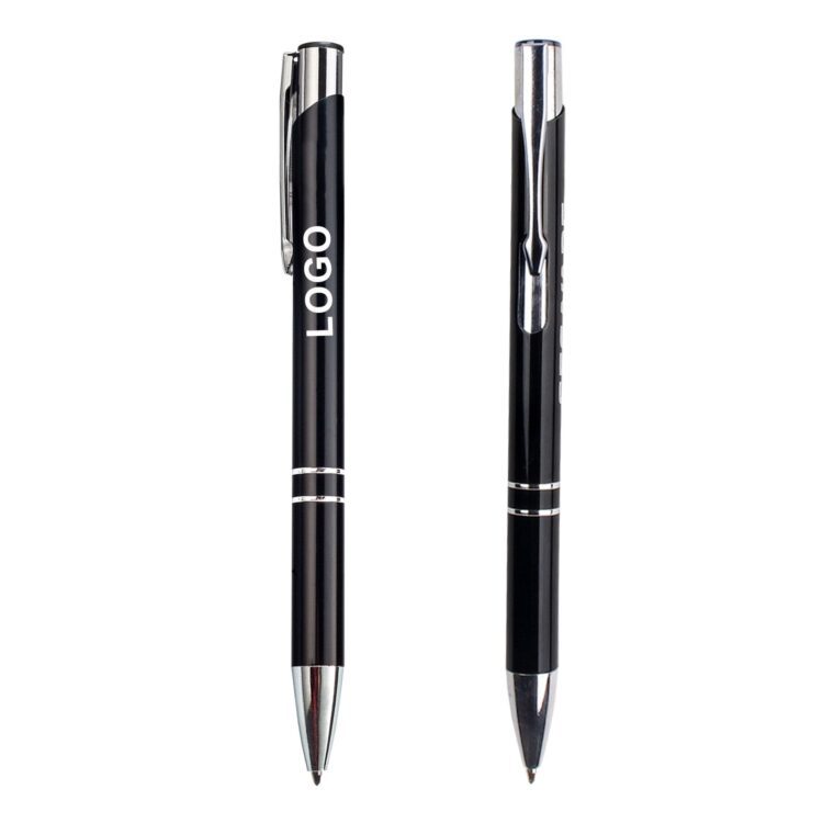 High quality business personalized black gift engraving promotion click metal custom ballpoint pen with laser logo
