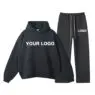High quality 350gsm 500gsm luxury heavyweight fleece cotton polyester custom printed men hoodies sweatpants tracksuits
