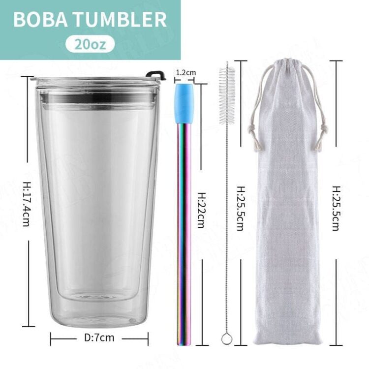 Disposal glass clear custom smoothies cups with lid and straw with logo