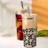 New arrival 24oz clear frosted sublimation glass tumbler with handle coffee beer mug cup with bamboo lids and plastic straw