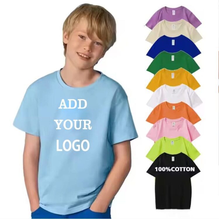 100% combed cotton kids tee tshirts screen printed plain blank white baby boys girls t-shirts with logo