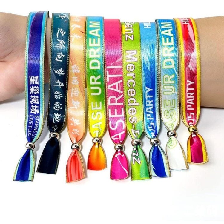 Promotional adjustable printing trademark logo reuse wristband woven disposable custom woven wristband