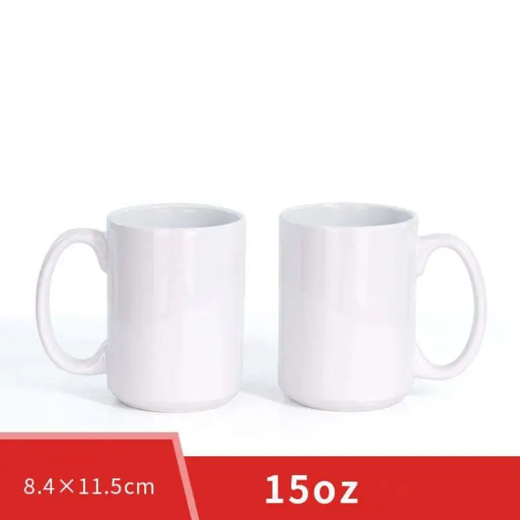 Personalized custom logo porcelain plain 15 oz plain big white ceramic cup tea coffee mugs for sublimation printing