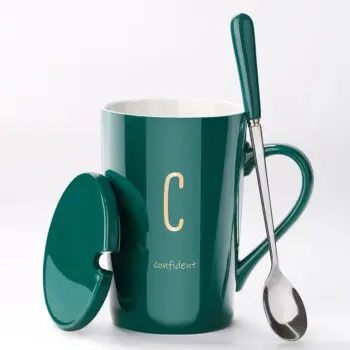 Creative personality alphabet ceramics mark cup with cover spoon couple's customizable logo coffee milk mug
