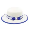 Blue and white outdoor boho bow decor british style sombrero classic summer women's boater flat top straw hat