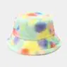 5 colors printed warm plush fuzzy fisherman hat wholesale women winter faux rabbit fur bucket tie die hat