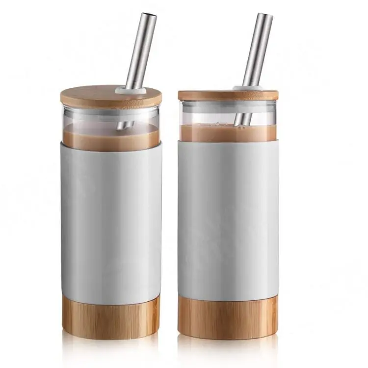 Summer wide mouth glass tumbler reusable smoothie cups boba tea cups with lids, glass mason jars for boba, coffee drinking