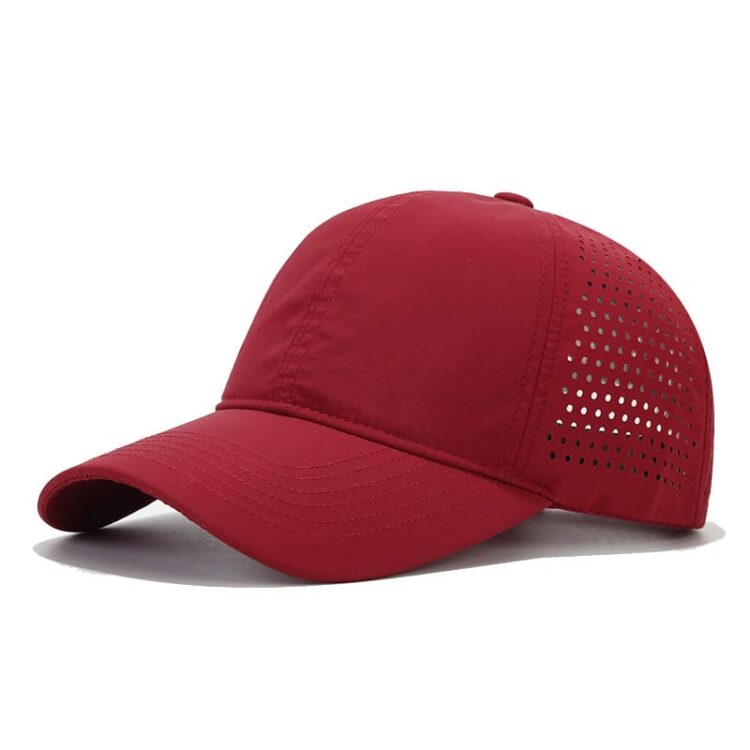 Oem custom 6 panels water resistant laser cut drilled hole baseball cap