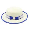 Blue and white outdoor boho bow decor british style sombrero classic summer women's boater flat top straw hat