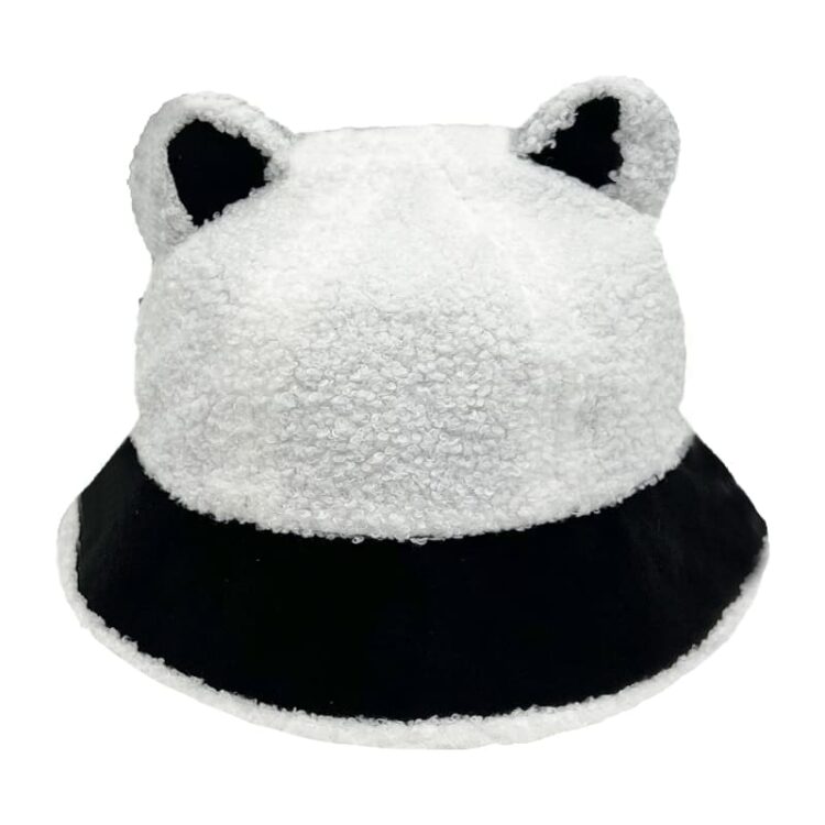 Custom logo cute bear fuzzy winter hats lovely thickness warm furry fur bucket hat