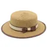 Blue and white outdoor boho bow decor british style sombrero classic summer women's boater flat top straw hat