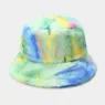 5 colors printed warm plush fuzzy fisherman hat wholesale women winter faux rabbit fur bucket tie die hat