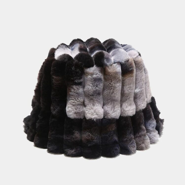 Wholesale women winter fluffy fuzzy bucket hat tie dye vertical stripes plush fisherman cap winter warm faux fur bucket hat