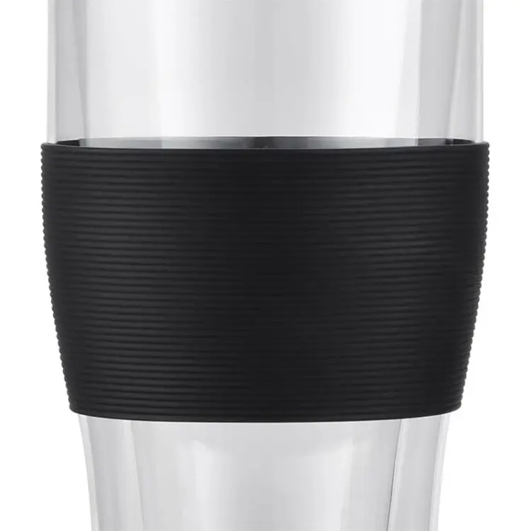 Double wall glass tumbler - 14-ounce, all glass reusable insulated tea/coffee mug & lid, hand blown glass travel mug