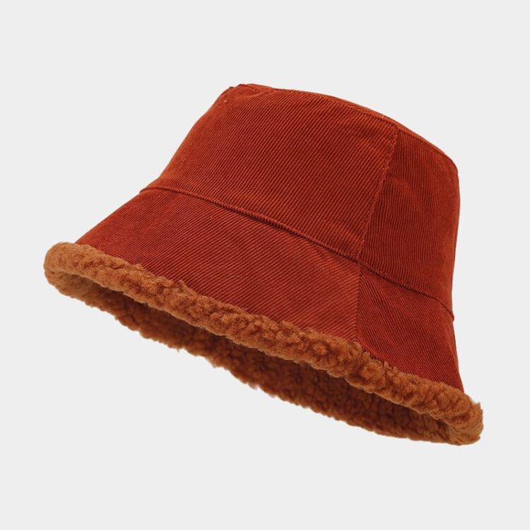 Plush fuzzy bucket hat winter thick warm corduroy and faux fur cap custom logo fashion fisherman hat