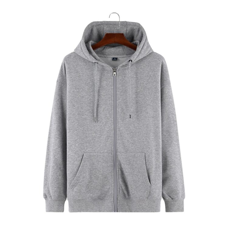 330gsm unisex plain zip up hoodie zipper french terry men's jackets puff print zip up puff print hoodie