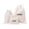 Custom eco friendly organic muslin cotton pouch promotional large small white calico cloth canvas drawstring bag logo printing