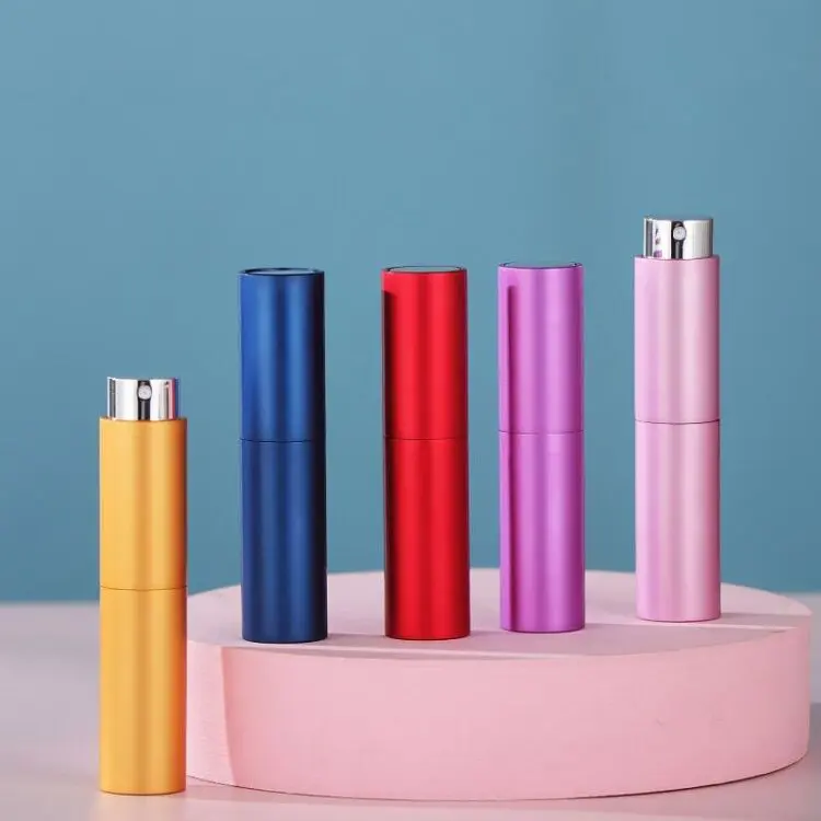 Custom logo 5ml 8ml 10ml 15ml 20ml aluminum mini portable travel black matte twist up refillable perfume atomizer
