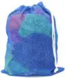 Custom logo packing net bag swimming sports storage red blue color mesh pouch drawstring bags