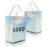 Custom reusable metallic non woven shopping bag holographic fashion christmas iridescent non-woven gift tote bags gloss glitter