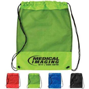 Custom zipper polyester mesh drawstring backpack mesh drawstring bag with logo