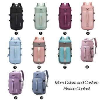 Wholesale free sample custom large capacity backpack sport gym bag women men waterproof shoe space duffel travel bag duffle bag