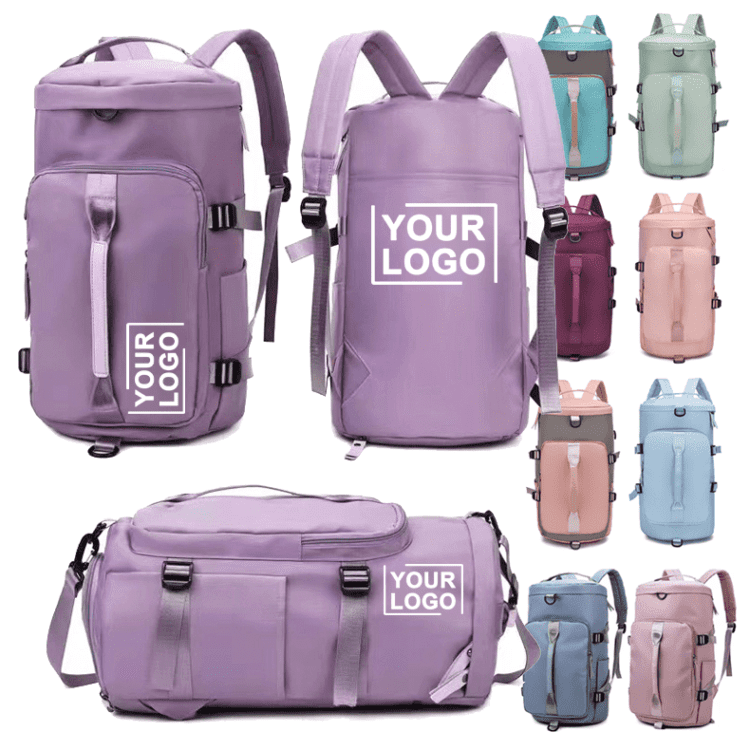 Wholesale free sample custom large capacity backpack sport gym bag women men waterproof shoe space duffel travel bag duffle bag
