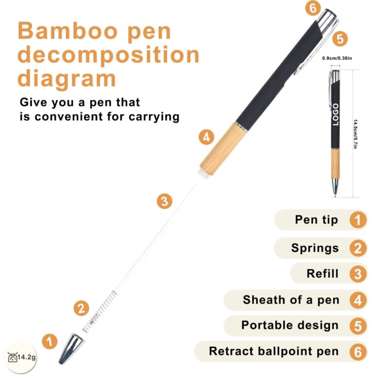 Wholesale recyclable bamboo ballpoint pen with logo printing customized advertising