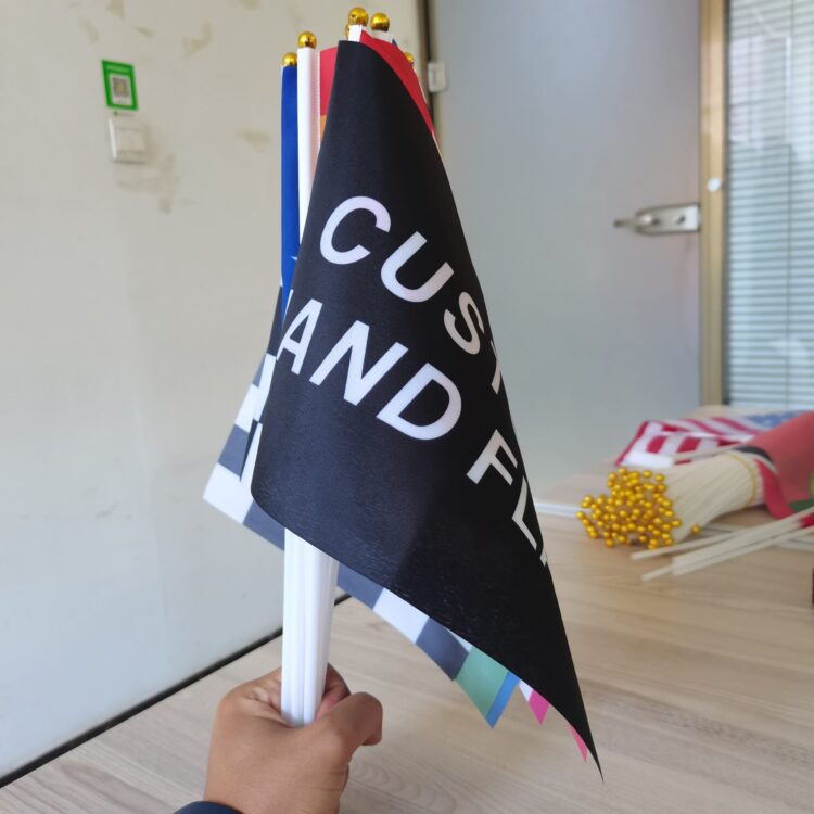 Wholesale custom wave jamaica trinidad texas waving national hand flags stick mini wavy banners