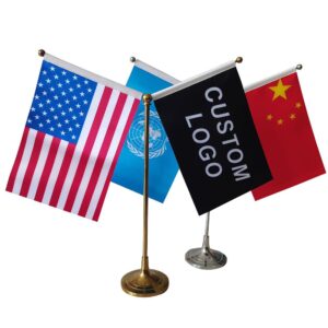 Printing cloth desk steel cross small flags top golden any countries table flag