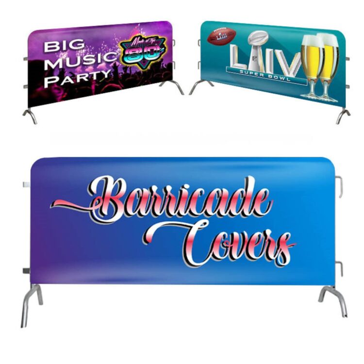 Double-sided campaign barricade covers - custom printed crowd barrier jackets