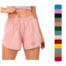 Wholesale pink casual outdoor pants oem puff print training high quality ladies streetwear nylon/spandex gym shorts women