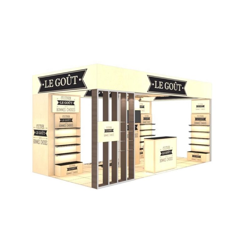 Advertising vogue aluminum seg 10x20 led booth display with storage room modular reusable shelf display backlit tradeshow booth