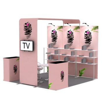 Modular reusable design aluminum dye sublimation print beauty display trade show booth 10x10