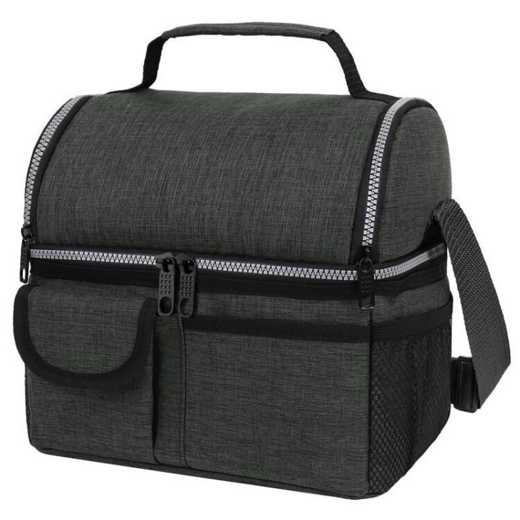 Custom nylon insulated lunch bag for women work cooler bag with shoulder strap and pouch double deck reusable tote picnic bags
