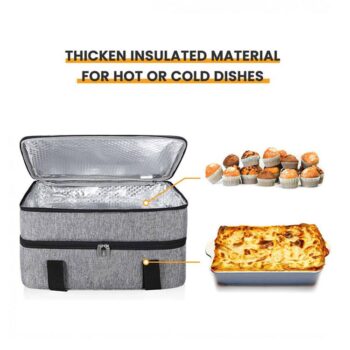Double layer picnic cooler bag fitness lunch bag thermal lasagna lugger tote insulated casserole carrier for hot or cold food