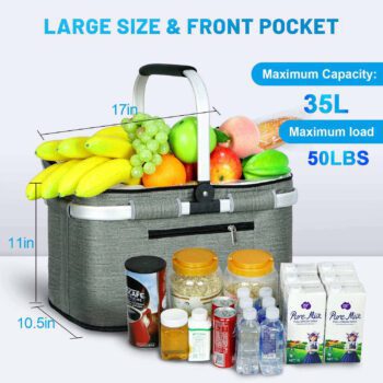 Wholesale picnic basket shopping travel camping grocery bags leak-proof insulated folding thermal can beer cooler basket bag