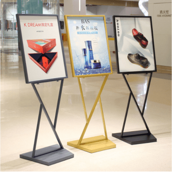 Double sided display floor sign holder stand heavy duty slide-in metal poster stand factory wholesale