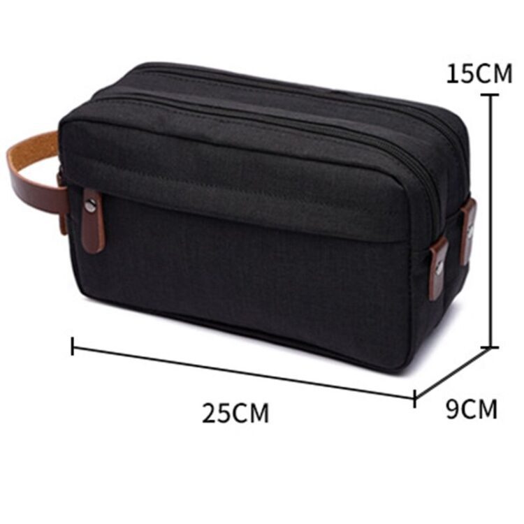 Black casual high quality canvas toiletry storage cosmetic bag with handle