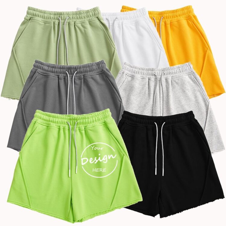 Custom logo running athletic biker shorts women screen print plain french terry cotton solid color fitness active gym shorts