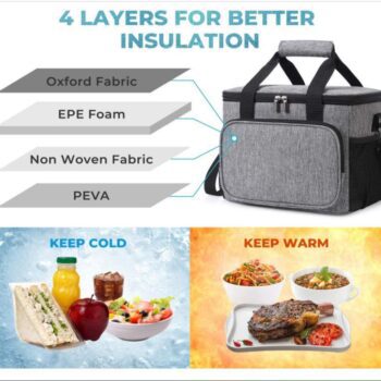 Custom printed 600d polyester lunch bag for office travel picnic portable food takeway shoulder bag thermal insulated cooler bag